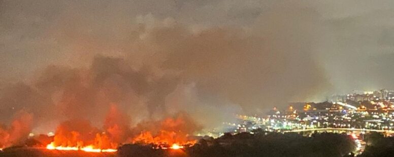 Incêndio no Parque do Cocó espalha fumaça por vários bairros de Fortaleza durante a madrugada