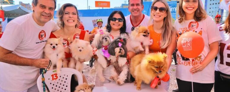 Em defesa da causa animal, Evandro Leitão recebe apoio da ex-primeira-dama Natália Herculano e da cadela Marrion