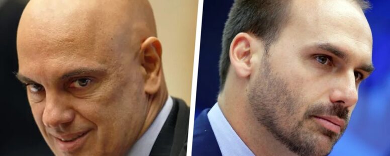 Alexandre de Moraes abre inquérito contra Eduardo Bolsonaro por pedir sanções dos EUA contra ministros do STF. Jair Bolsonaro será convocado para depor na PF