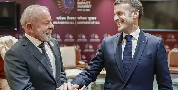 Na Índia, Lula e Macron discutem segurança e combate ao narcotráfico na fronteira do Brasil com Guiana Francesa