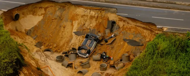 Apos forte chuva, cratera se abre na CE-025 em Aquiraz, provoca prejuízo em três veículos e deixa um morto