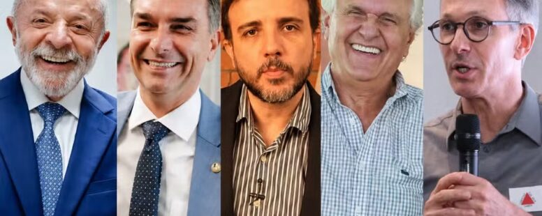 Pesquisa Quaest no 1º turno tem: Lula tem 36%; Flávio, 31%; Cury, 7%; Renan, 4%; Caiado, 4%; Zema, 1%. No 2° turno, petista tem empate técnico nas principais simulações