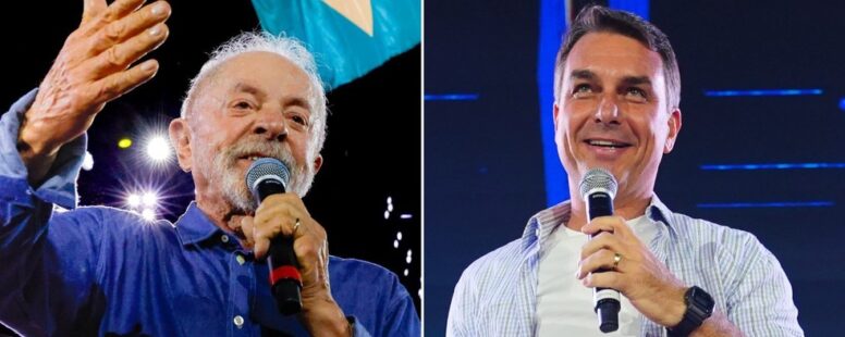 Lula alcança 45% de votos válidos contra 40% de Flávio Bolsonaro no 1° turno da nova pesquisa Datafolha. No 2° turno, petista tem 48% frente a 45% do bolsonarista